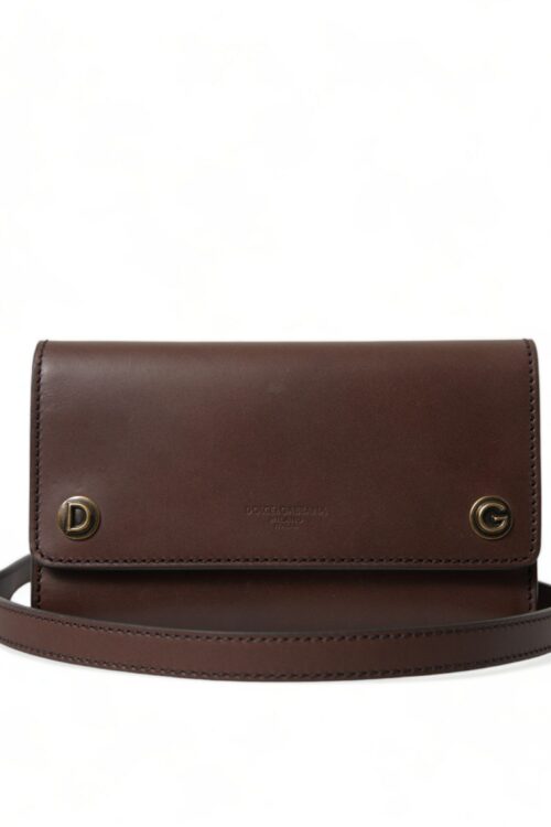 Dolce & Gabbana Chic Brown Leather Shoulder Bag with Gold Detailing