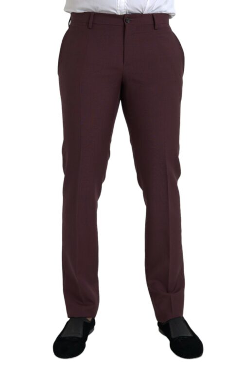 Dolce & Gabbana Maroon Wool Men Slim Fit Dress Pants