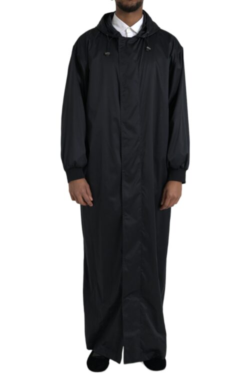 Dolce & Gabbana Black Polyester Hooded Long Windbreaker Jacket