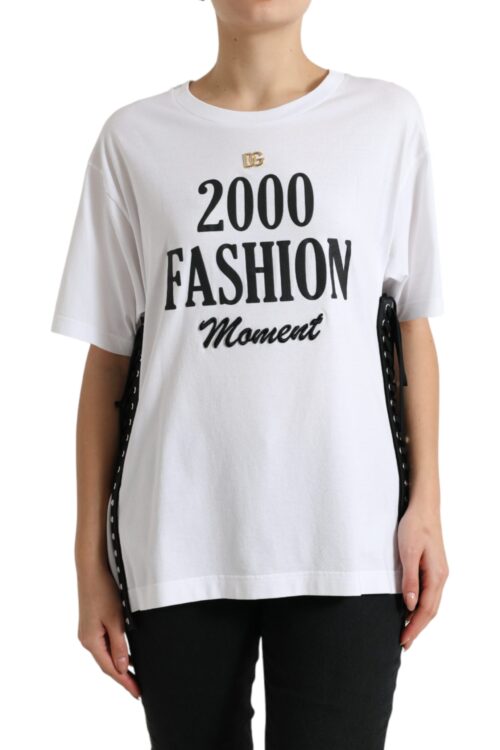 Dolce & Gabbana Elegant White Lace-Up Cotton Tee