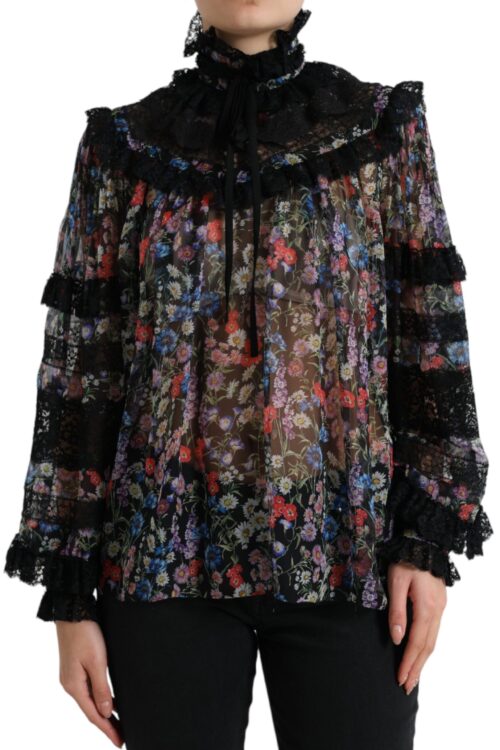 Dolce & Gabbana Elegant Floral Silk Blouse with Lace Trim