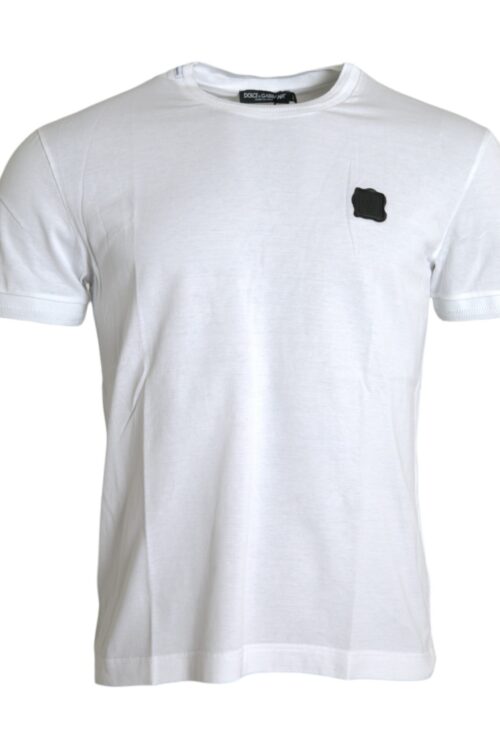 Dolce & Gabbana White Logo Patch Cotton Crew Neck T-shirt