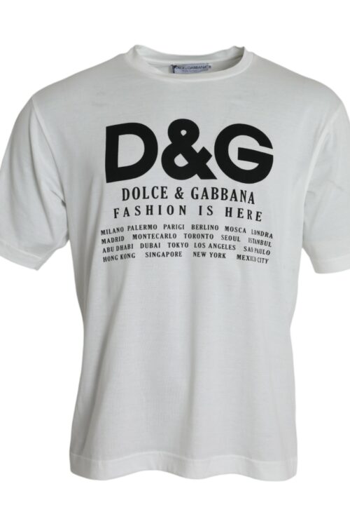 Dolce & Gabbana White Graphic Print Cotton Crew Neck T-shirt