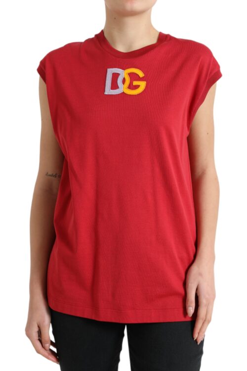 Dolce & Gabbana Elegant Red Cotton Crew Neck Tank Top