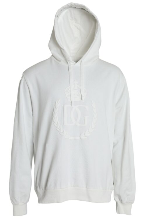 Dolce & Gabbana White Cotton Hooded Sweatshirt Pullover Sweater