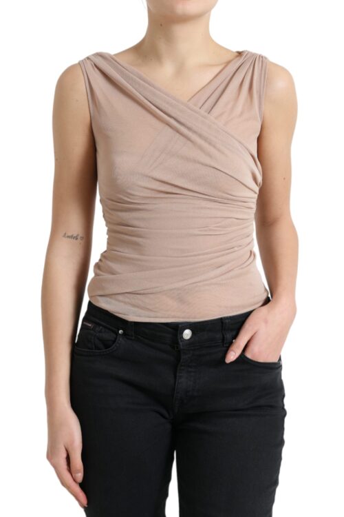 Dolce & Gabbana Elegant Beige V-Neck Sleeveless Sheer Tank Top