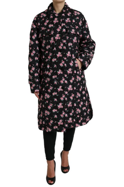 Dolce & Gabbana Elegant Floral Print Trench Coat Jacket