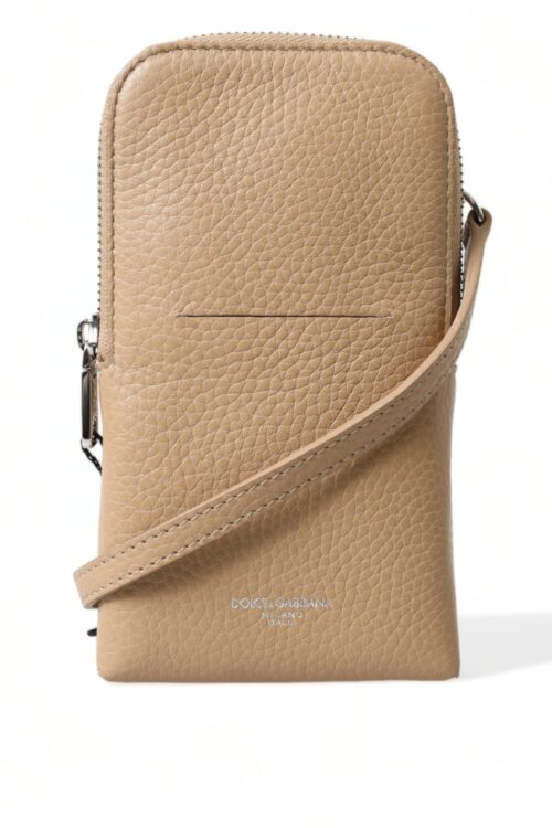 Dolce & Gabbana Elegant Beige Leather Crossbody Phone Bag