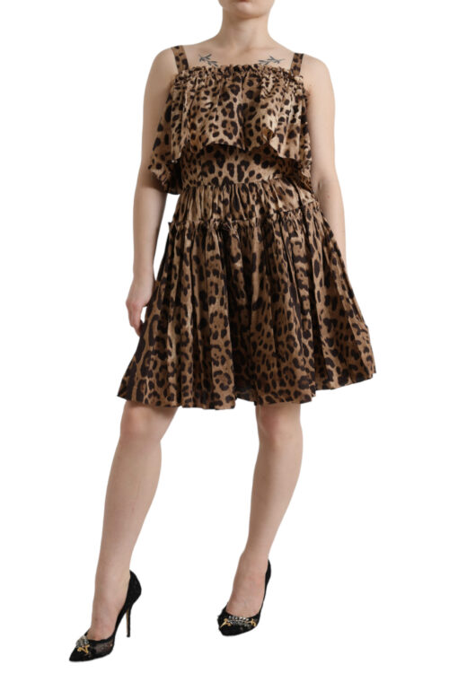 Dolce & Gabbana Leopard Print A-Line Cotton Dress