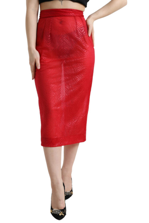 Dolce & Gabbana Chic Red High Waist Sheer Midi Skirt