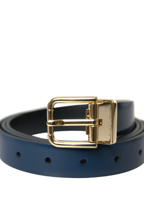 Dolce & Gabbana Elegant Blue Leather Belt with Metal Buckle