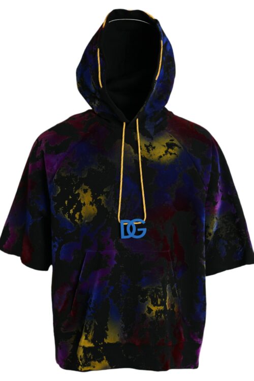 Dolce & Gabbana Black Tie Dye Logo Cotton Hooded Sweatshirt Sweater