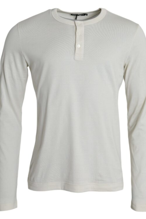 Dolce & Gabbana Off White Cotton Round Neck Pullover Sweater