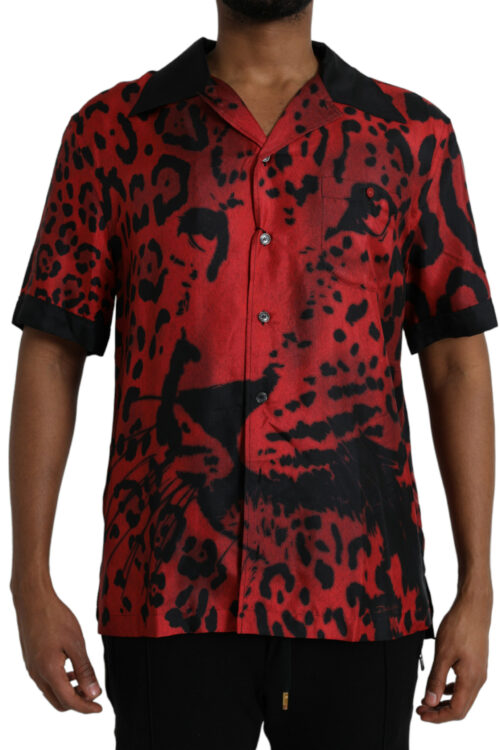 Dolce & Gabbana Red Leopard Silk Button Down Casual Shirt