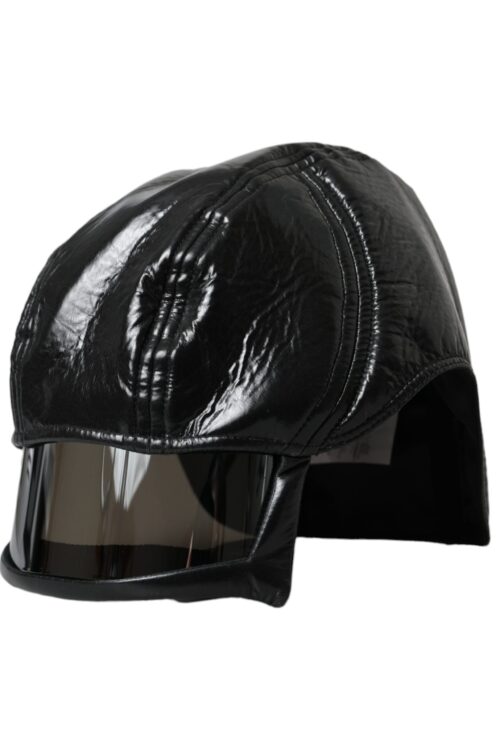 Dolce & Gabbana Black Leather Helmet Visor Bucket Hat Men