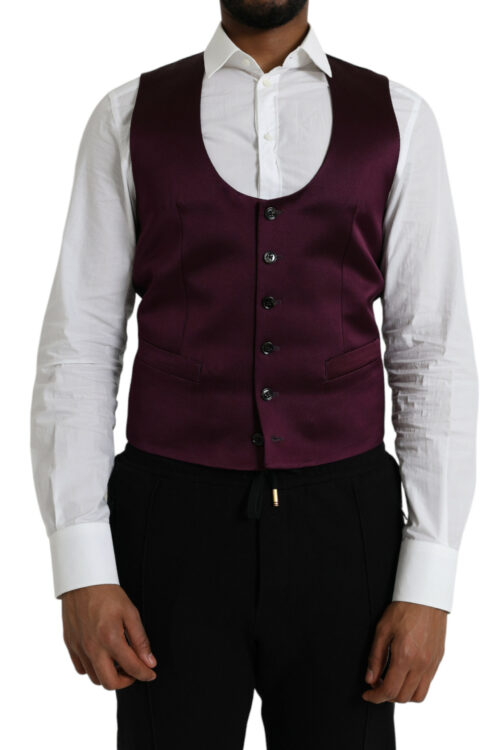 Dolce & Gabbana Maroon Satin Silk Waistcoat Dress Formal Vest