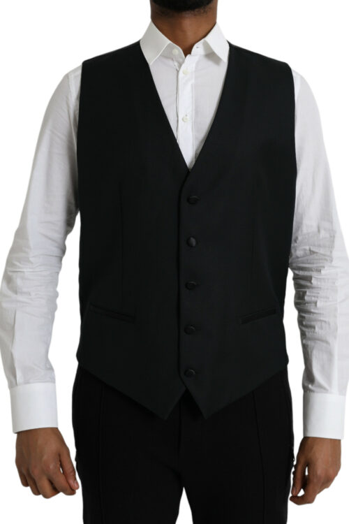 Dolce & Gabbana Black Wool Waistcoat Dress Formal Vest
