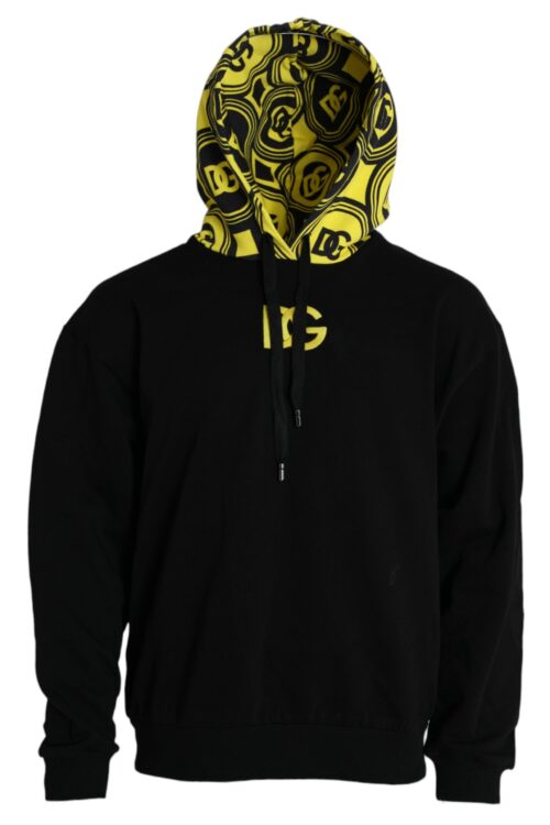 Dolce & Gabbana Black Logo Patch Cotton Hooded Sweatshirt Sweater