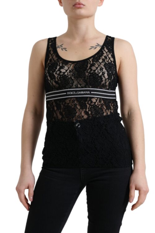 Dolce & Gabbana Elegant Lace Tank Top with Logo Stripe