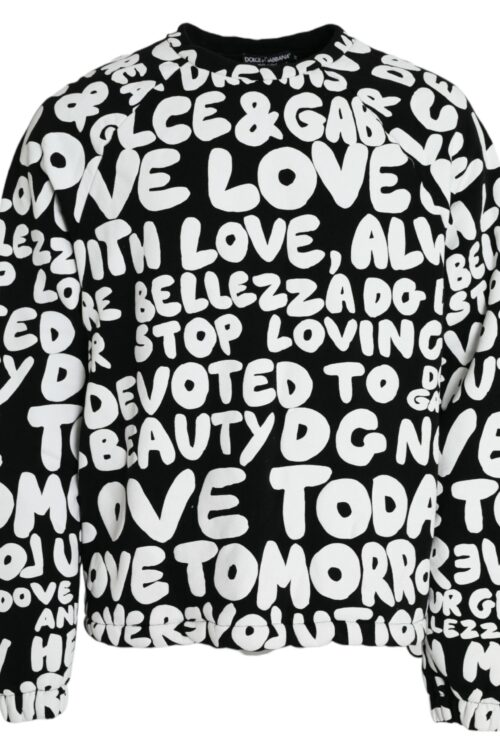 Dolce & Gabbana Black White Logo Print Crew Neck Sweatshirt Sweater