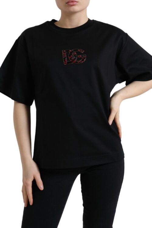 Dolce & Gabbana Elegant Black Crystal-Embellished T-Shirt