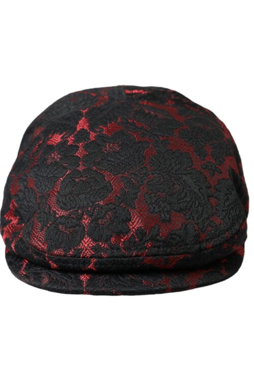 Dolce & Gabbana Black Red Floral Jacquard Newsboy Hat Men