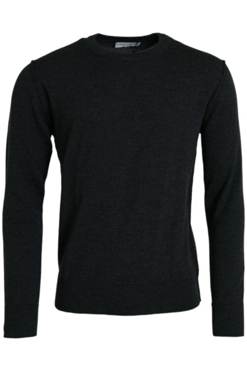 Dolce & Gabbana Dark Gray Wool Crew Neck Pullover Sweater