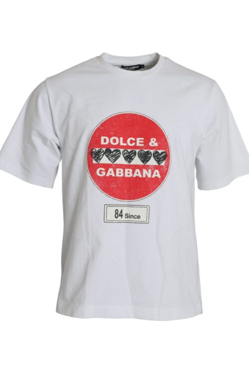 Dolce & Gabbana White Amor Heart Cotton Crewneck Short Sleeve T-shirt