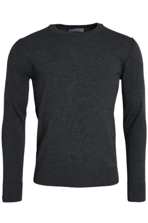 Dolce & Gabbana Dark Gray Wool Crew Neck Pullover Sweater
