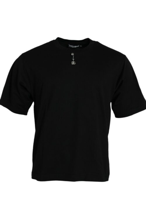 Dolce & Gabbana Black Embellished Cotton Crew Neck T-shirt