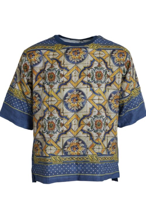 Dolce & Gabbana Multicolor Majolica Linen Short Sleeve T-shirt