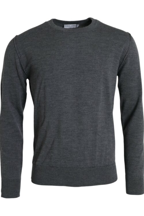 Dolce & Gabbana Dark Gray Wool Crew Neck Pullover Sweater