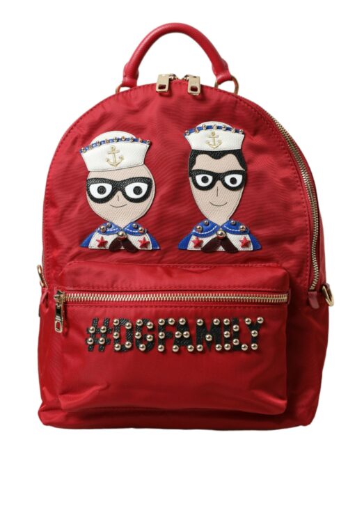 Dolce & Gabbana Embellished Red Backpack with Gold Detailing