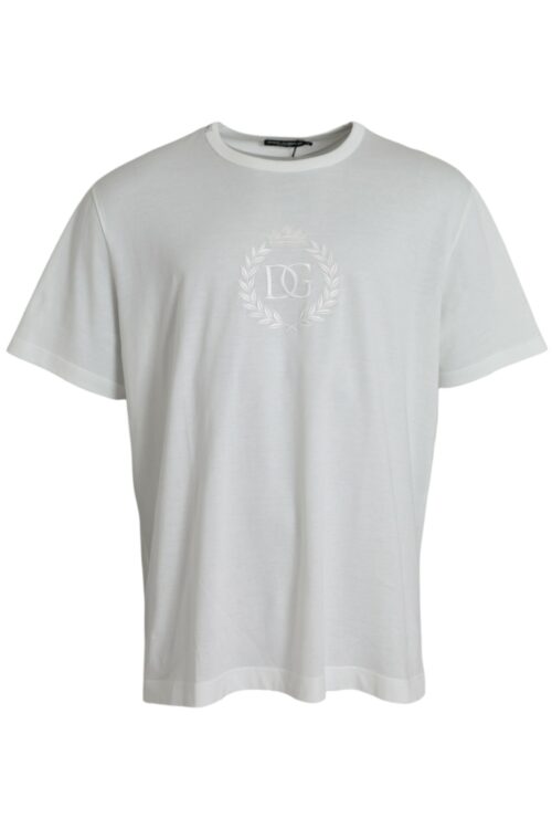Dolce & Gabbana White Logo Embossed Cotton Crewneck T-shirt