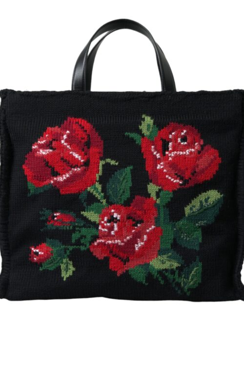 Dolce & Gabbana Chic Embroidered Floral Black Tote