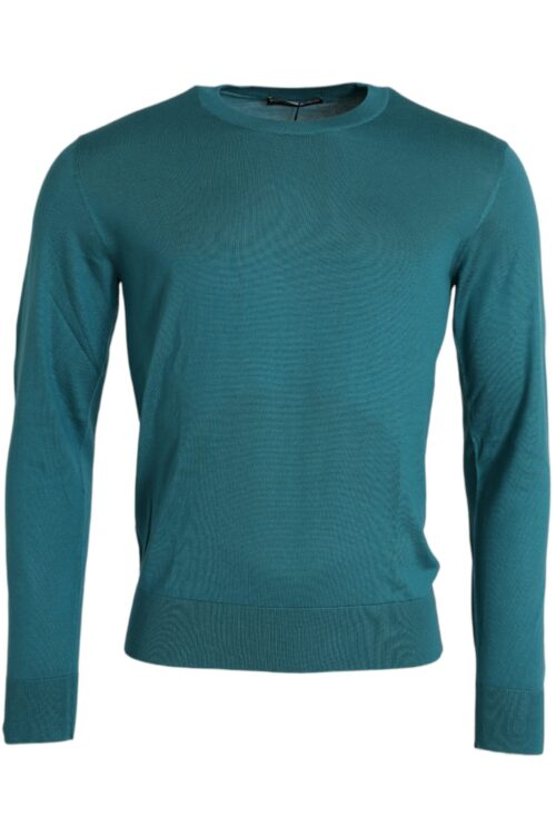 Dolce & Gabbana Dark Green Silk Crew Neck Pullover Sweater