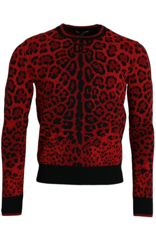 Dolce & Gabbana Red Leopard Wool Crew Neck Pullover Sweater