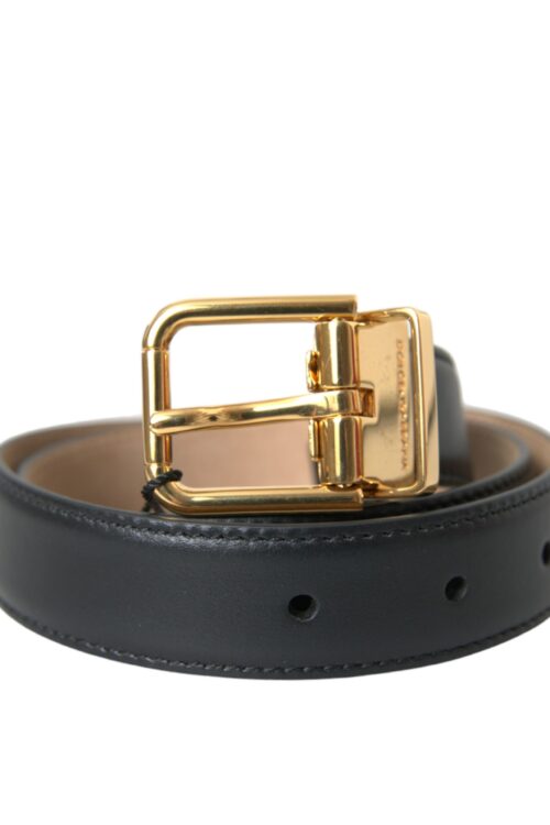 Dolce & Gabbana Black Leather Gold Metal Buckle Belt Men
