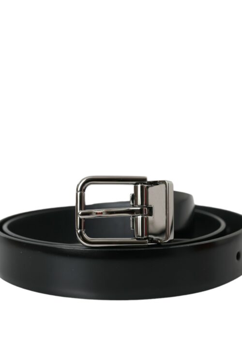 Dolce & Gabbana Black Leather Silver Metal Buckle Belt Men