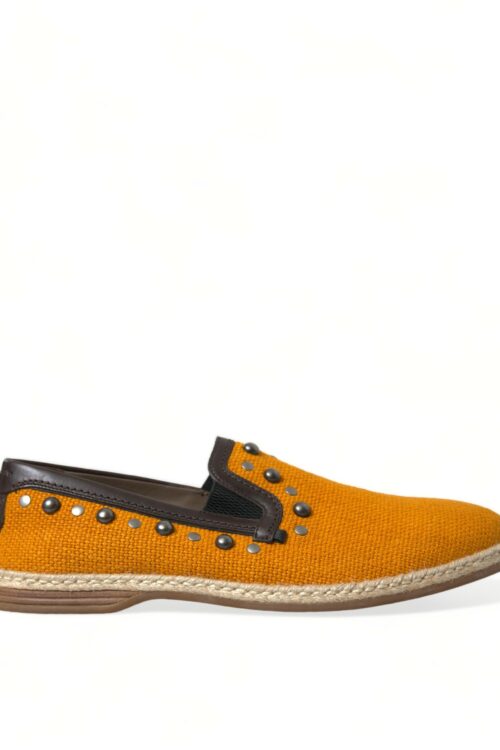 Dolce & Gabbana Exclusive Orange Canvas Loafers with Studs