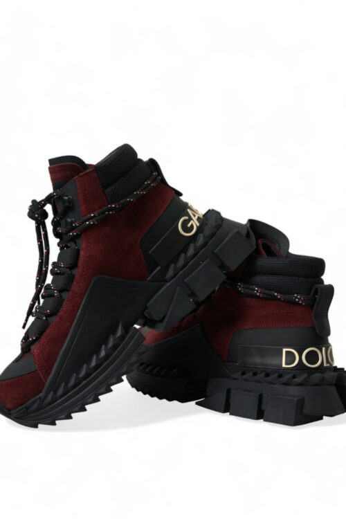 Dolce & Gabbana Burgundy Leather High Top Sneakers