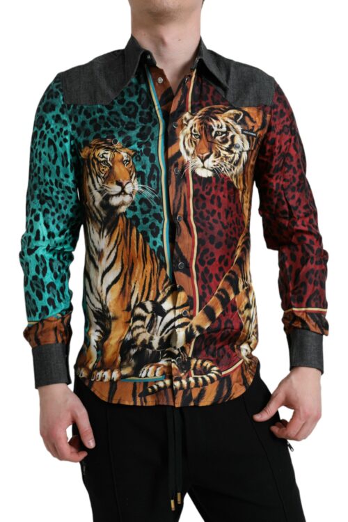 Dolce & Gabbana Multicolor Tiger Button Down Casual Shirt