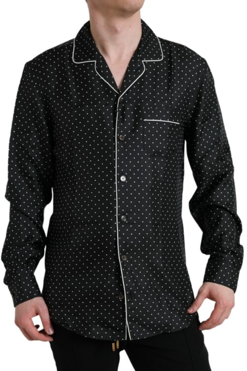 Dolce & Gabbana Black Polka Dot Silk Long Sleeve Shirt