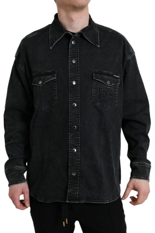 Dolce & Gabbana Black Cotton Long Sleeve Denim Casual Shirt