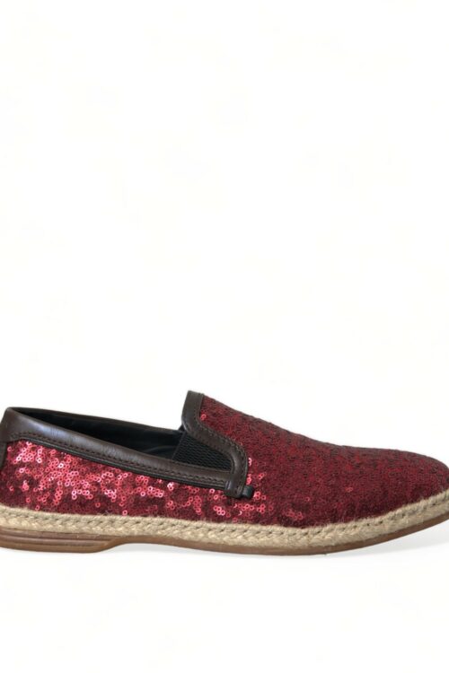 Dolce & Gabbana Red Sequined Leather Loafers