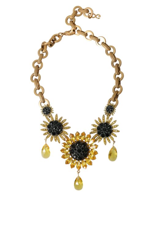 Dolce & Gabbana Gold Tone Brass Sunflower Crystal Embellished Necklace