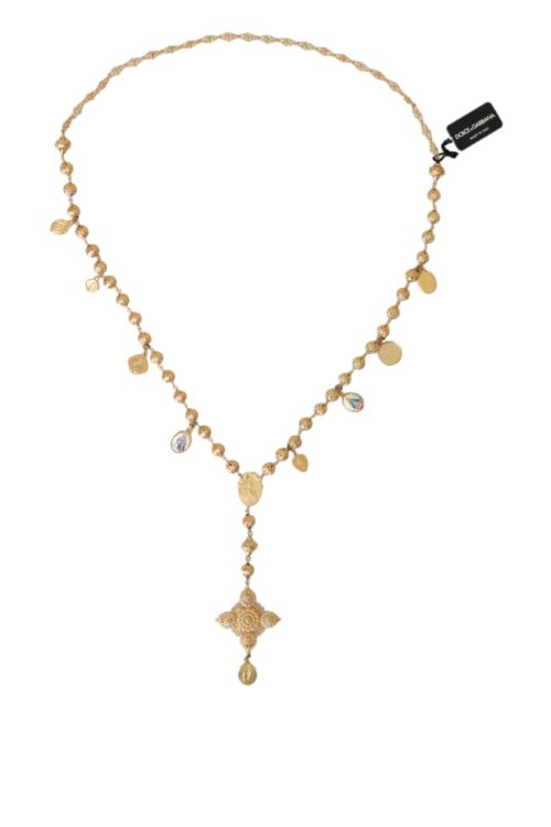 Dolce & Gabbana Gold Tone Chain Brass Beaded Statement Sicily Necklace