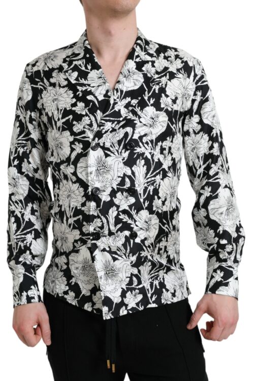 Dolce & Gabbana Black White Floral Button Down Casual Shirt