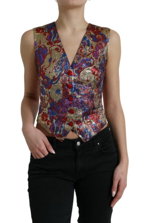 Dolce & Gabbana Multicolor Floral Print Jacquard Waistcoat Vest