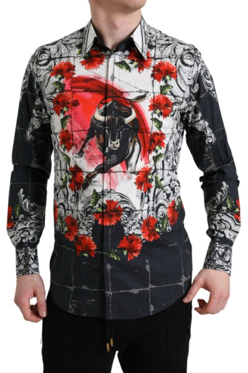 Dolce & Gabbana Slim Fit Floral Bull Cotton Dress Shirt